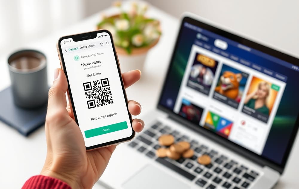 Norsk spiller bruker Bitcoin-lommebok på mobil for innskudd på nettcasino.