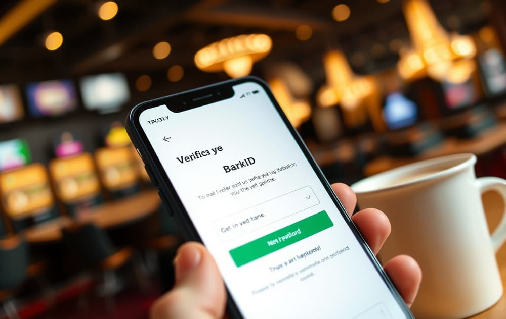 Mobiltelefon med BankID-verifisering for Trustly-betaling på et casino